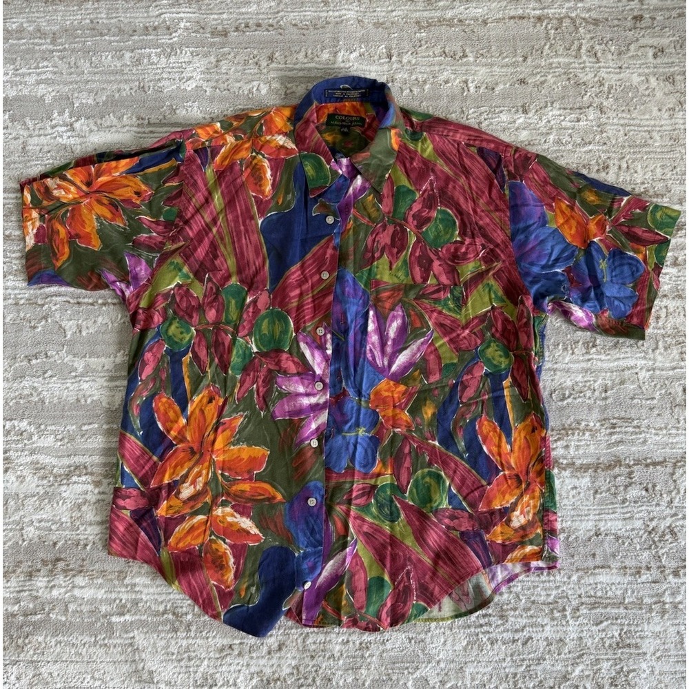 Vintage Colours by Alexander Julian Floral Hawaiian Shirt Size L 16–16½